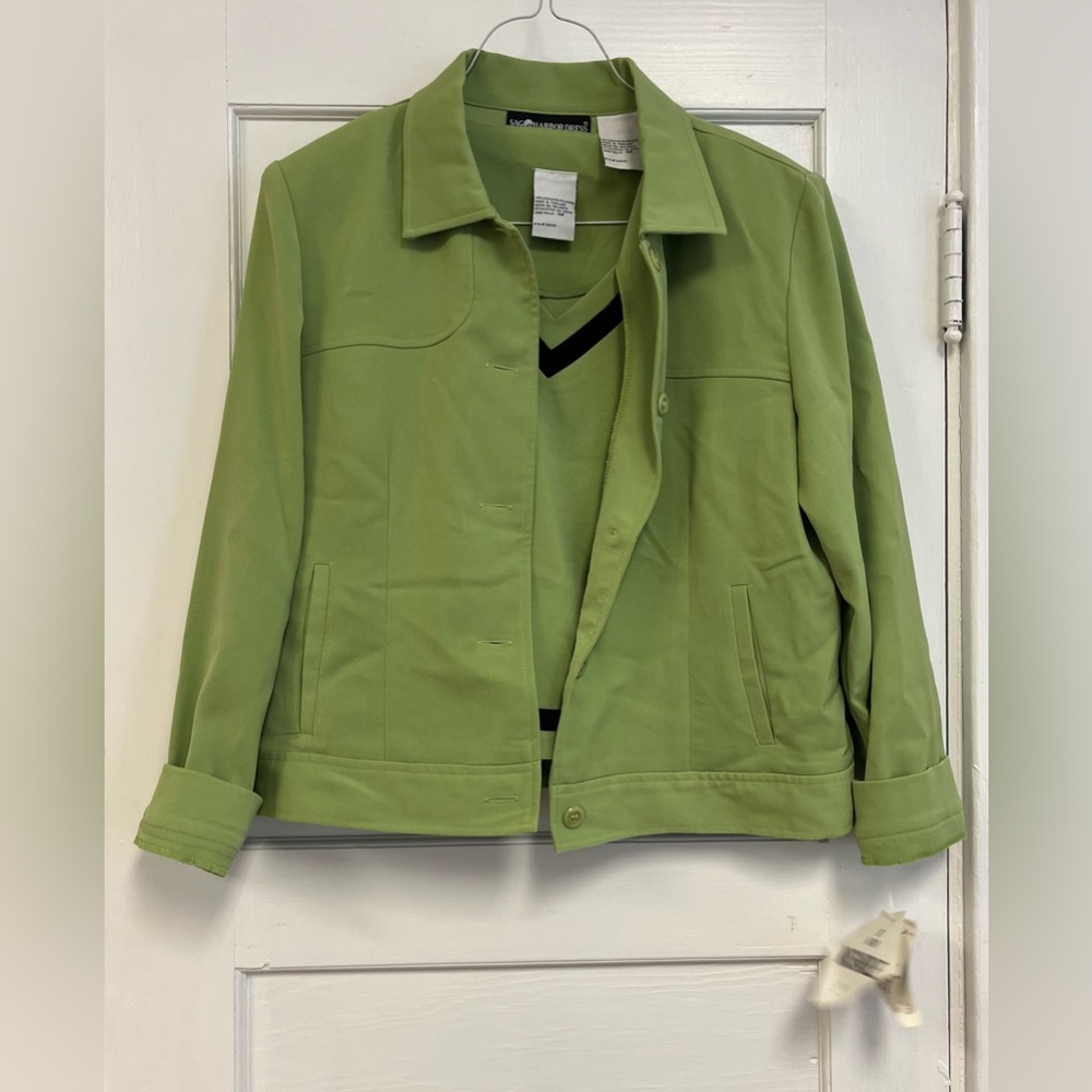 NWT Sag Harbor Lime Green/Black trim Jacket Size Petite 10 with sleeveless top